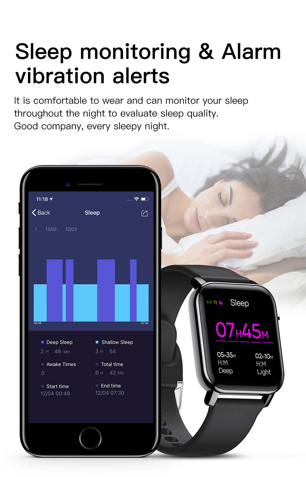 Kospet GTO Smart Watch Sleep monitoring & alarm vibration alerts