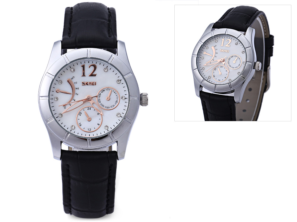 SKMEI 6911 Women Quartz Watch 30M Water Resistance Leather Band Wristwatch