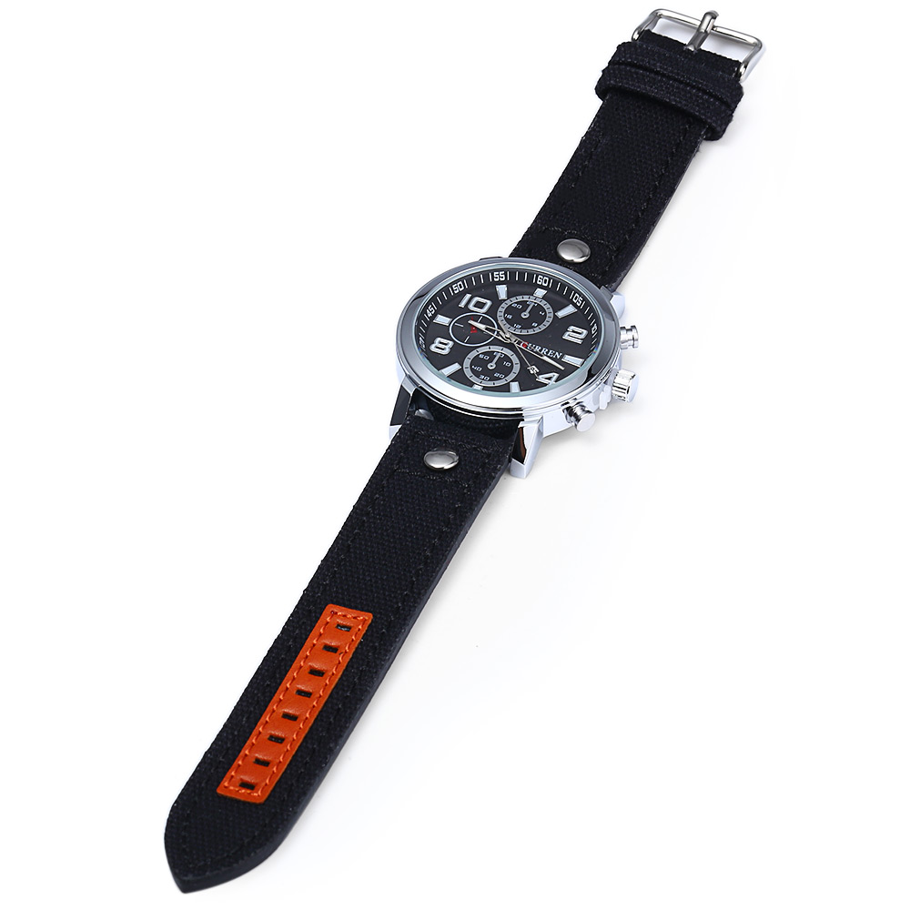 Curren 8199 Male Quartz Watch with Canvas + Leather Band