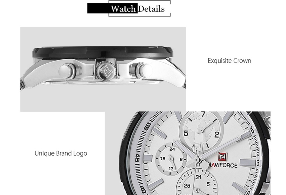 NAVIFORCE 9089 Glass Mirror Business Male Quartz Watch Stereo Dial Wristband