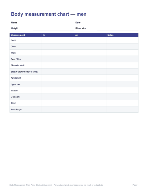 Preview of the first page of Men’s chart (PDF/DOCX)