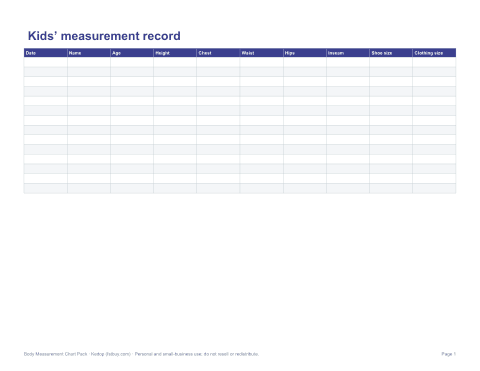 Preview of the first page of Kids’ chart (PDF)